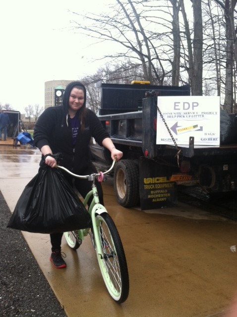 Brittany rode her bike in the rain to pick up trash - 4/9/15