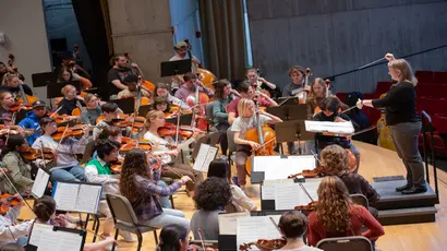 School of Music College Symphony rehearses in King