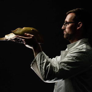 Dr. Russell Bicknell, with a horseshoe crab