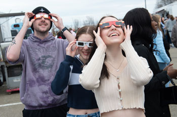 Catching a glimpse of the partial solar eclipse, following nearly four minutes of the full eclipse of the sun.