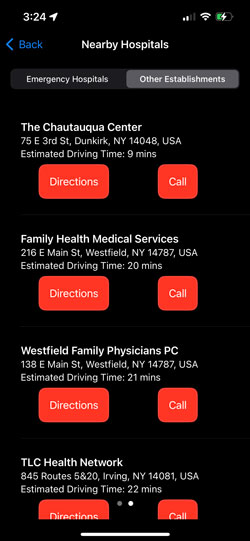 Screenshot of The Hospital Locator app