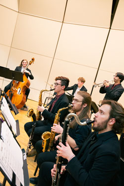 jazz flextet performing in Mason Hall