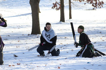 LARPing action in winter