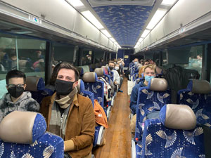 choir on bus going to Boston