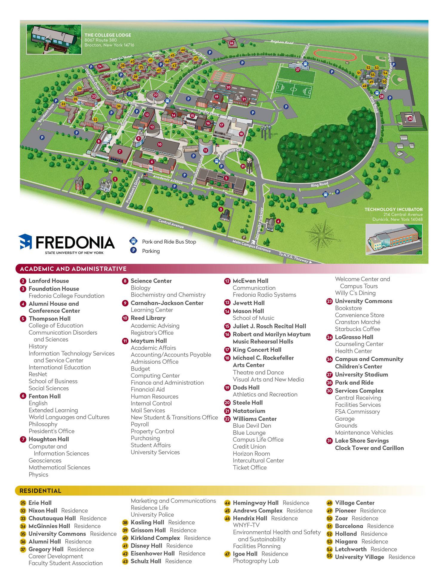 Campus Directory Map of the State University of New York at Fredonia