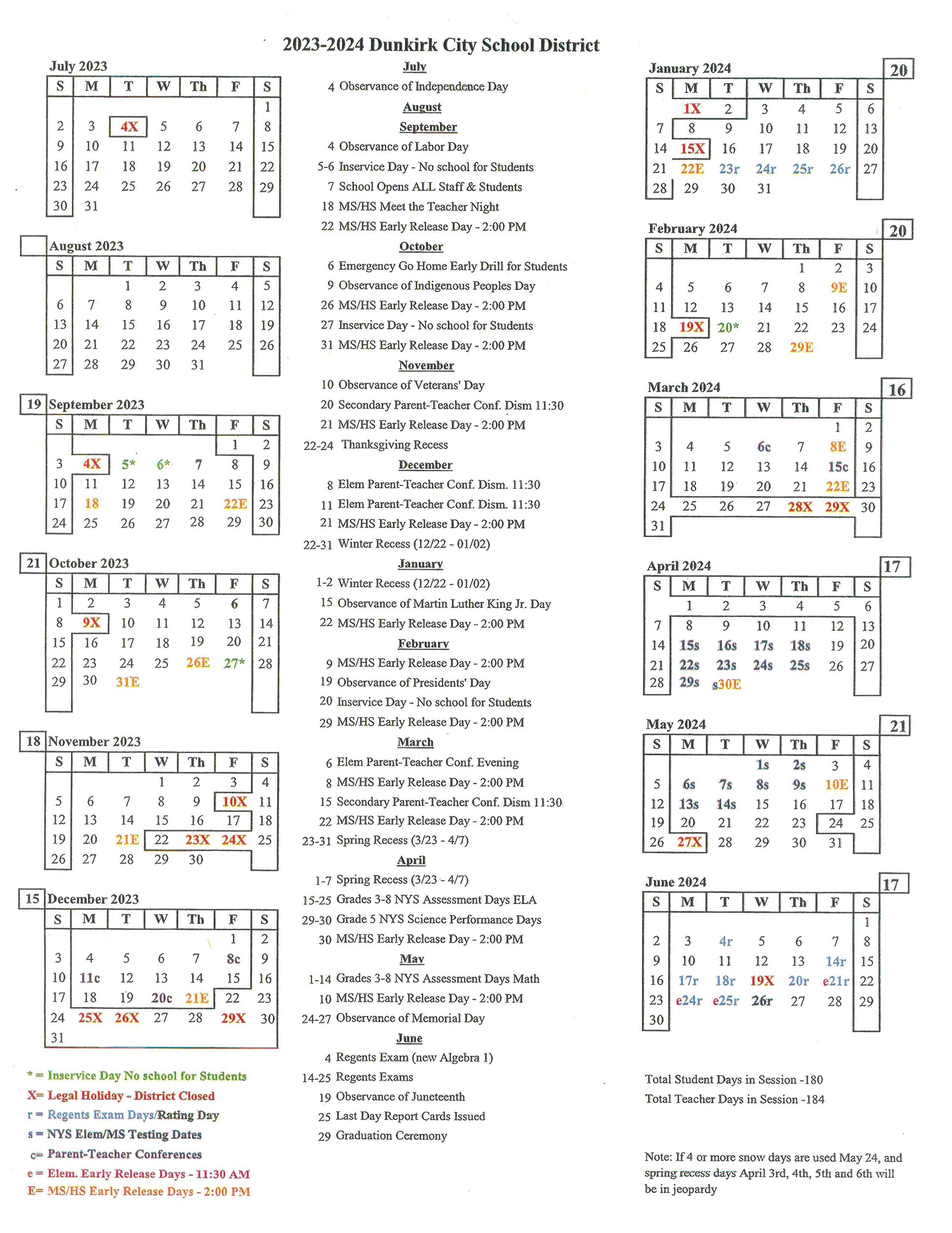 dunkirk calendar 2023-2024