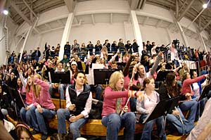 Hockey fans in Steele Hall