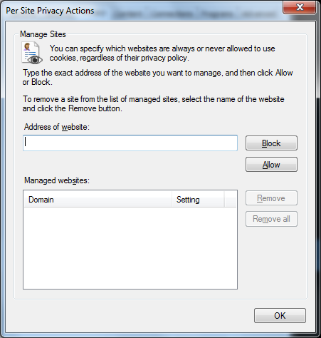 IE Per Site Privacy Actions