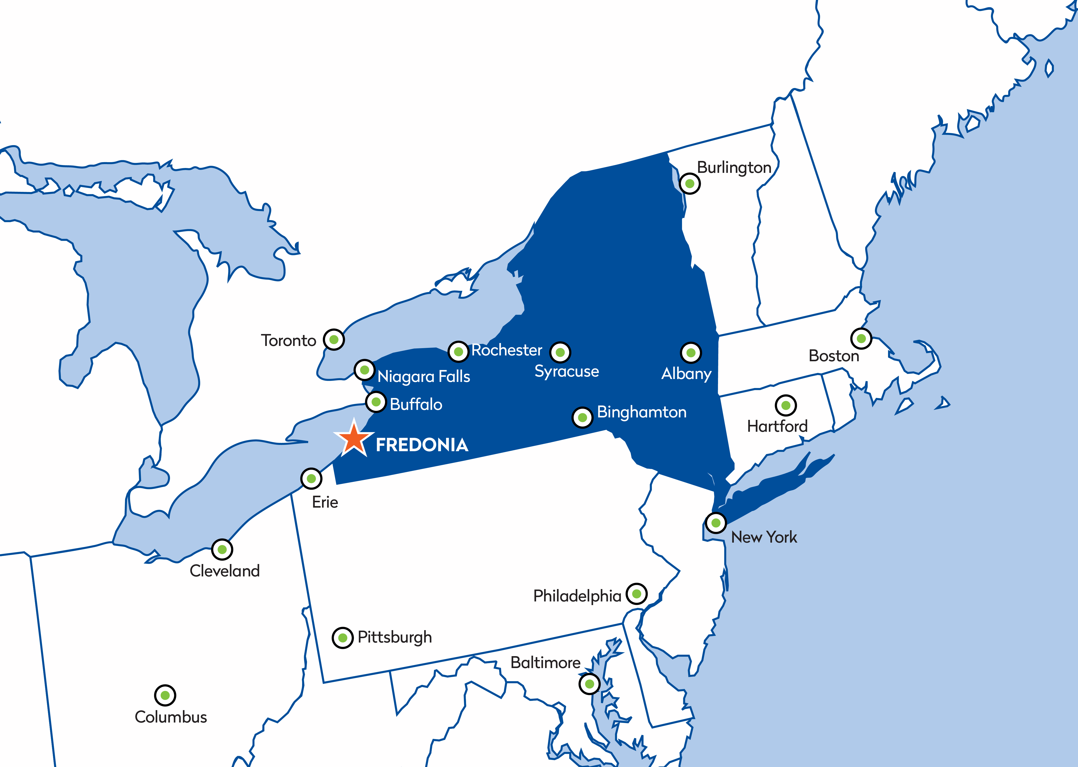 map of fredonia in the northeast U.S.