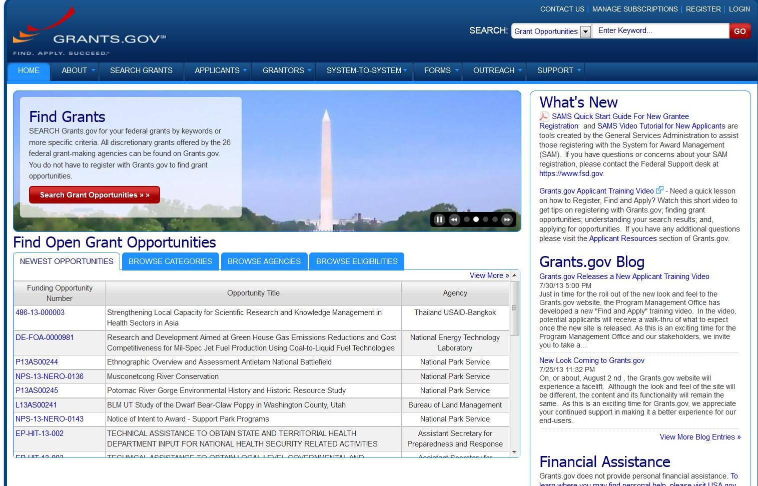 Screen shot grants.gov