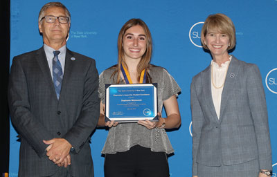 Stephanie Wojnowski with Vice President Michael Metzger and the SUNY Chancellor