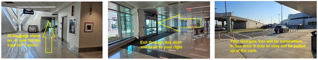 Photos showing path to Limo Pick up area at the Buffalo Airport