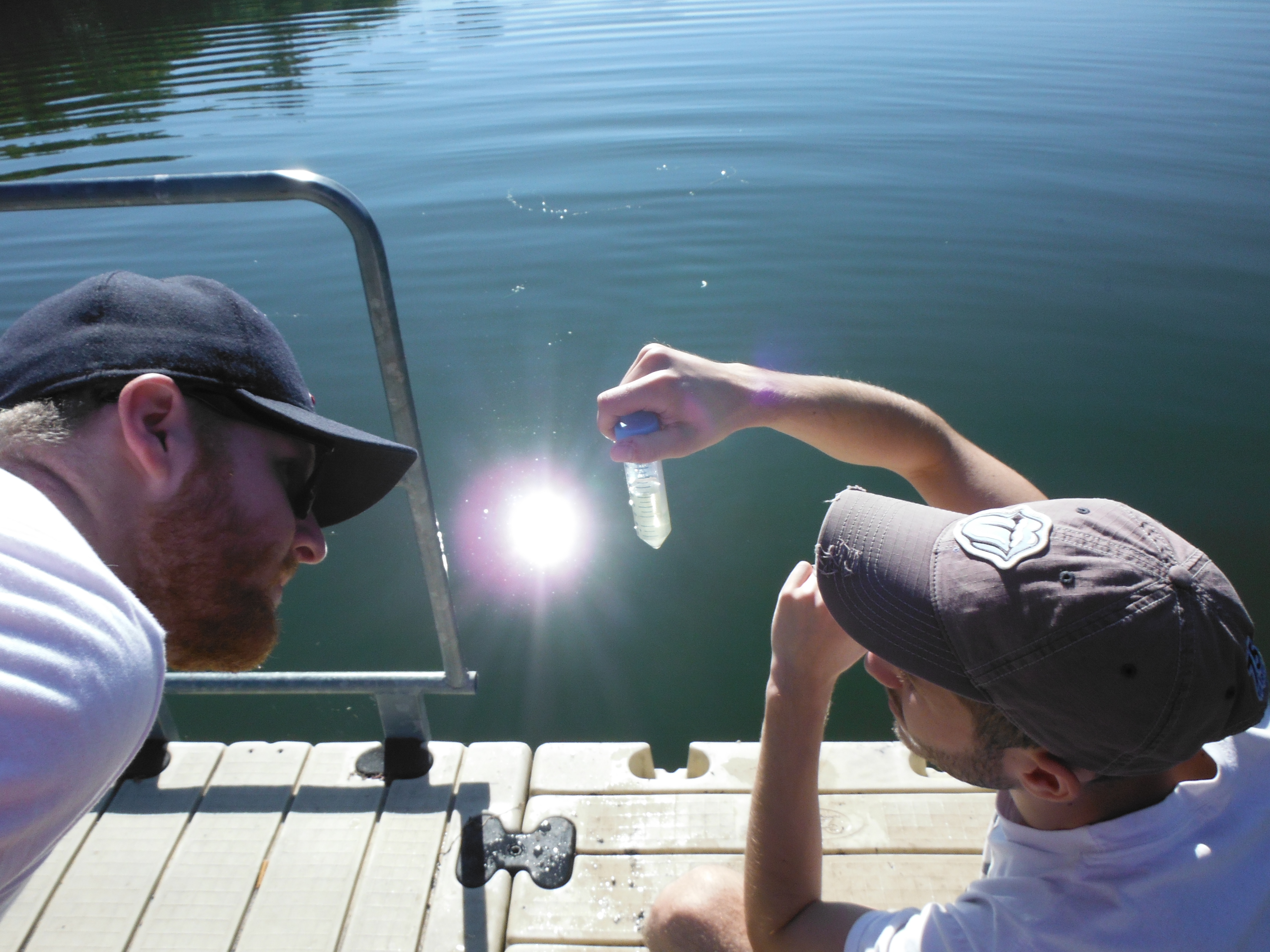 Students Examine a Specimen on a Dock