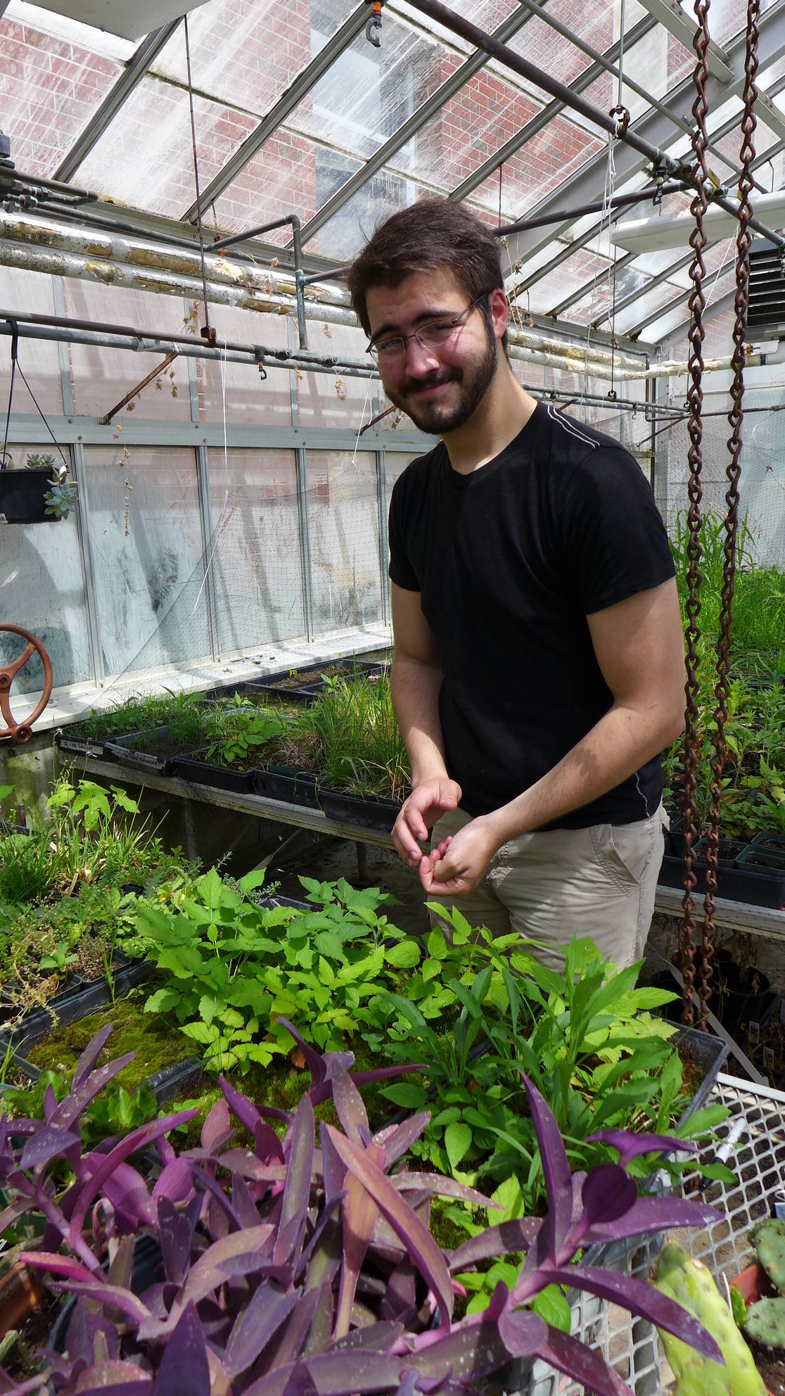 Student in Science Center Greenhouse