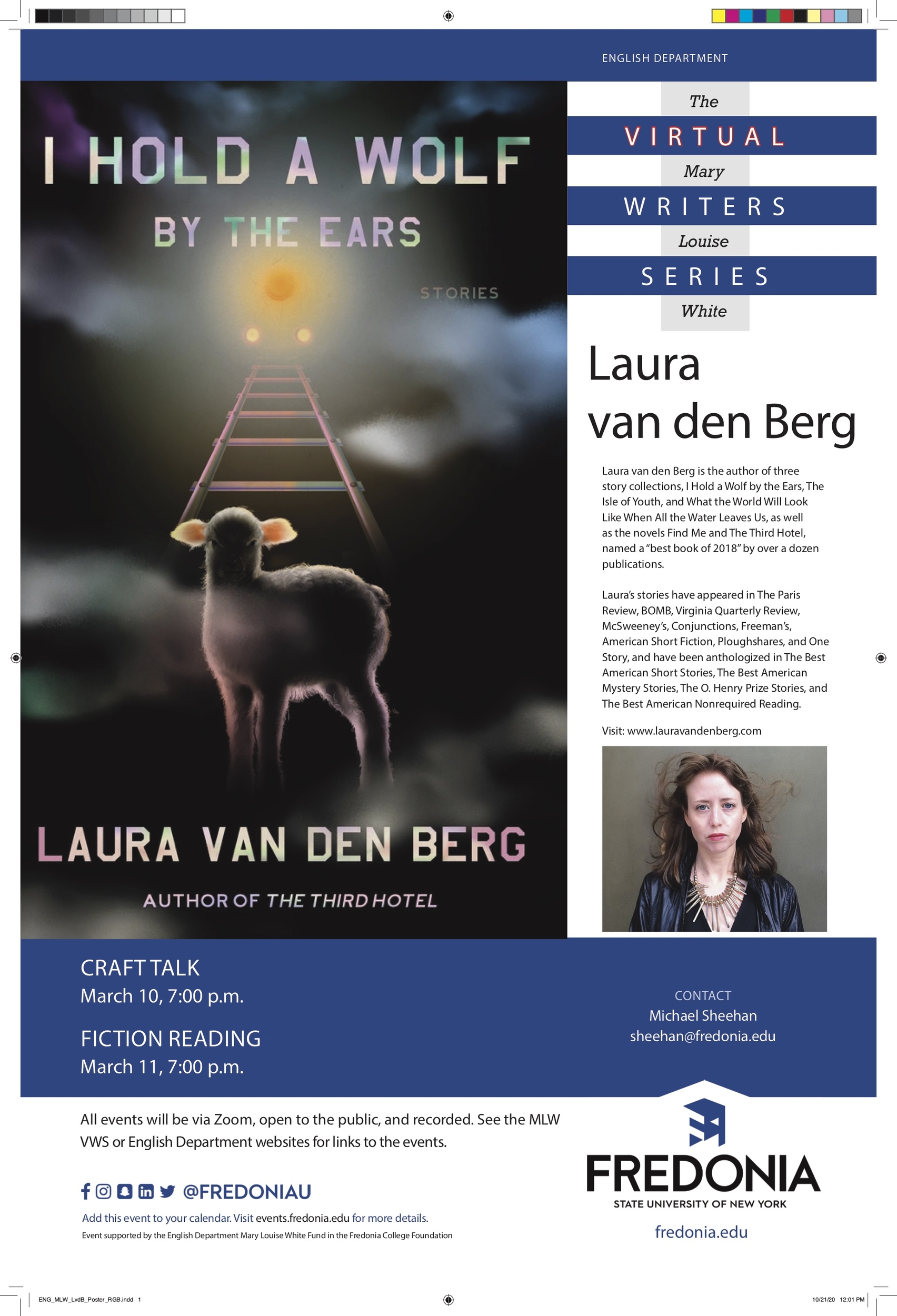 March 2020 Mary Louise White Visiting Writers Series: Laura van den Berg