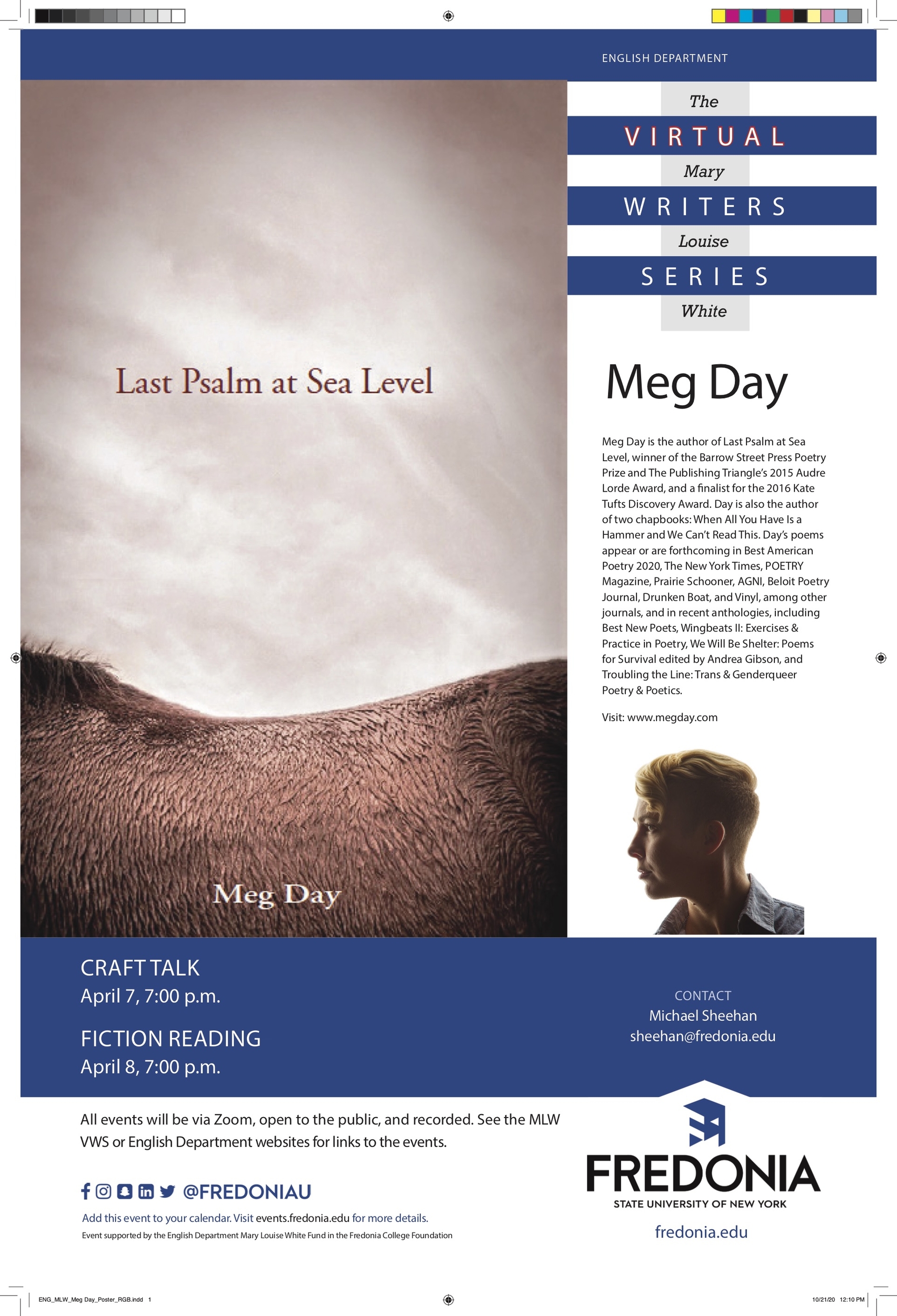 April 2020 Mary Louise White Visiting Writers Series: Meg Day