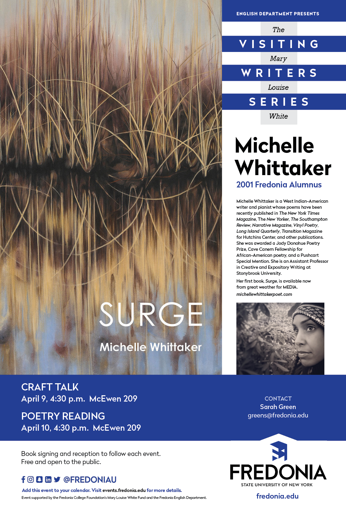Michelle Whittaker, MLW Visiting Writers Series, April 9-10, 2019