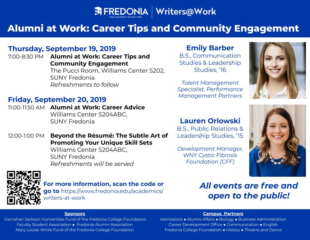 "Alumni at Work - Career Tips and Community Engagement": Emily Barber and Lauren Orlowski, September 2019