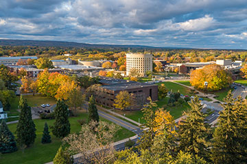 Aerial of Fredonia campus in the fall