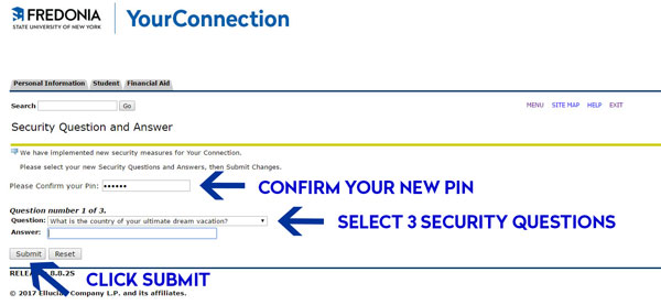Select Three Security Questions