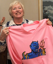 SUNY Chancellor Nancy Zimpher with her Pink Fredonia Jersey