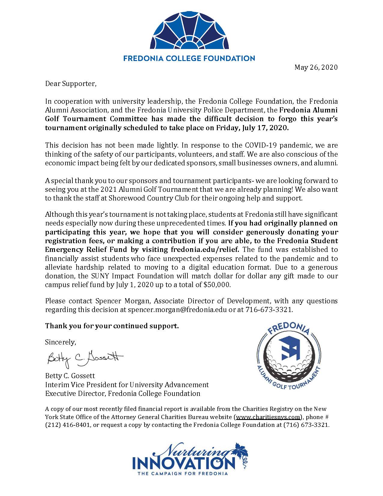 2020 Alumni Golf Tournament Fredonia Edu