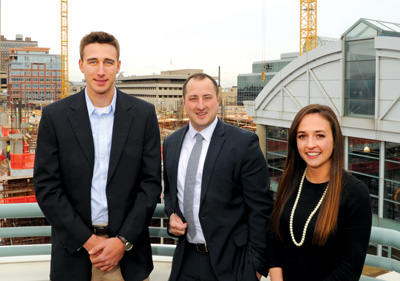 From left, Taylor Gahagen, ’11; Nik Fattey, ’02; and Madison Brown, ’13.