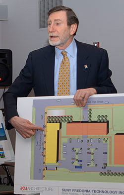 President Dennis L. Hefner presents plans of Technology Incubator
