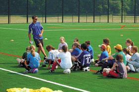 Former soccer player Kyle Marvin teaches the sport during summer camp.