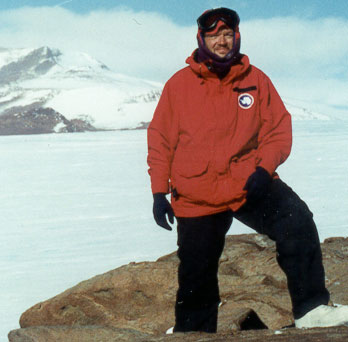 Photo of David Mittlefehldt searching for meteorites in Antarctica