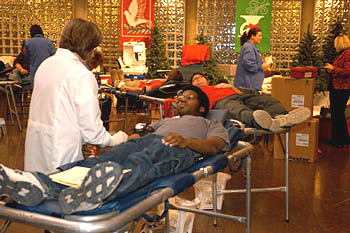 Andre Winters donates blood to the Red Cross