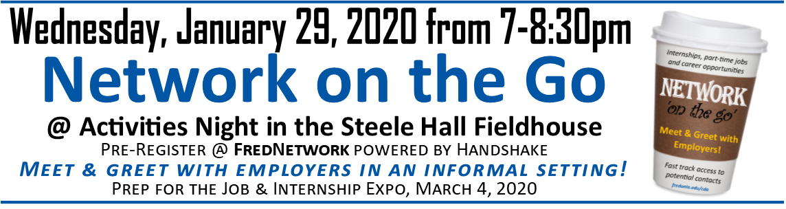 Network on the Go - Wednesday, January 29, 2020 from 7-8:30pm in Steele Hall