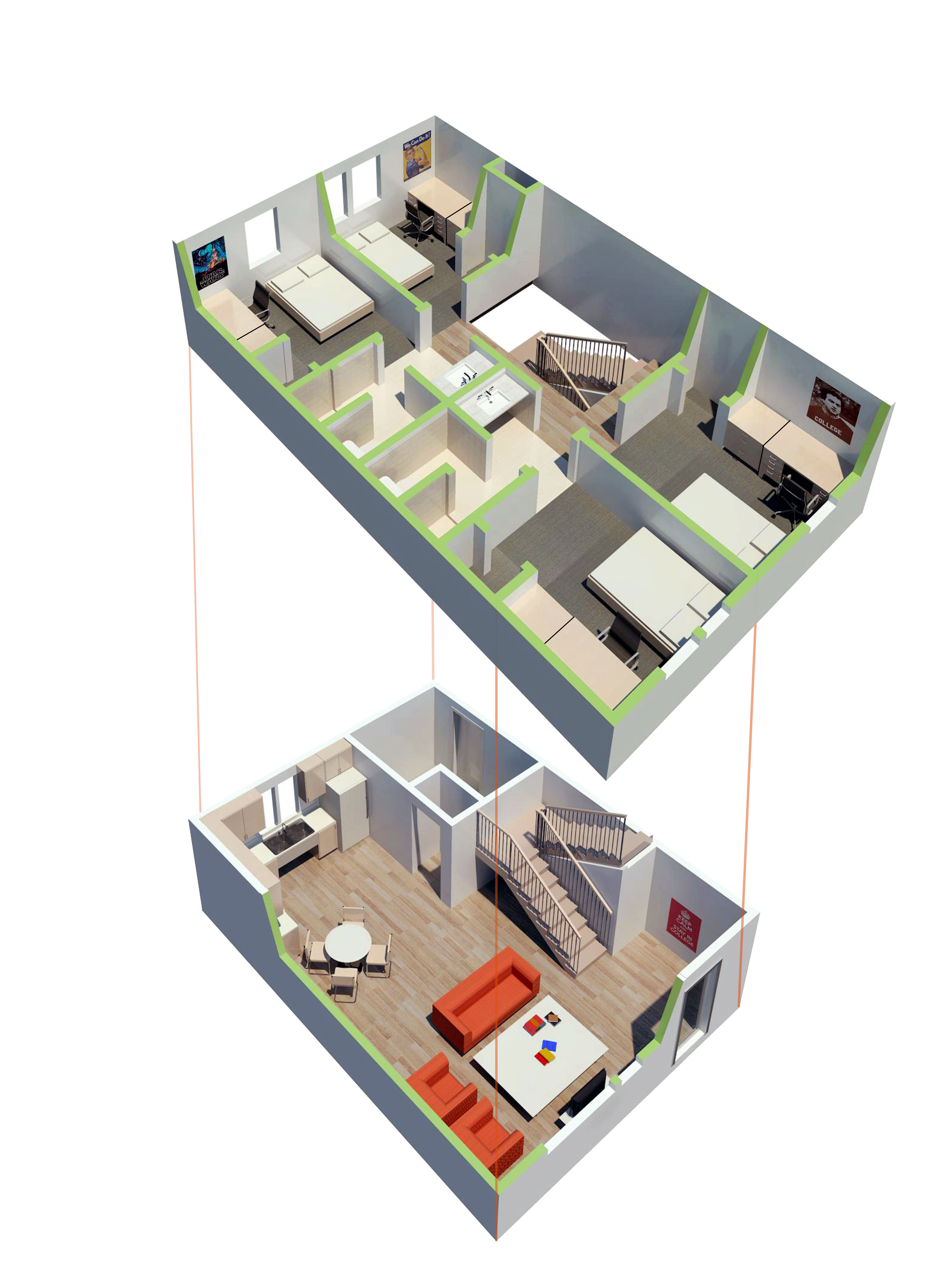 Two story townhouse floor plan