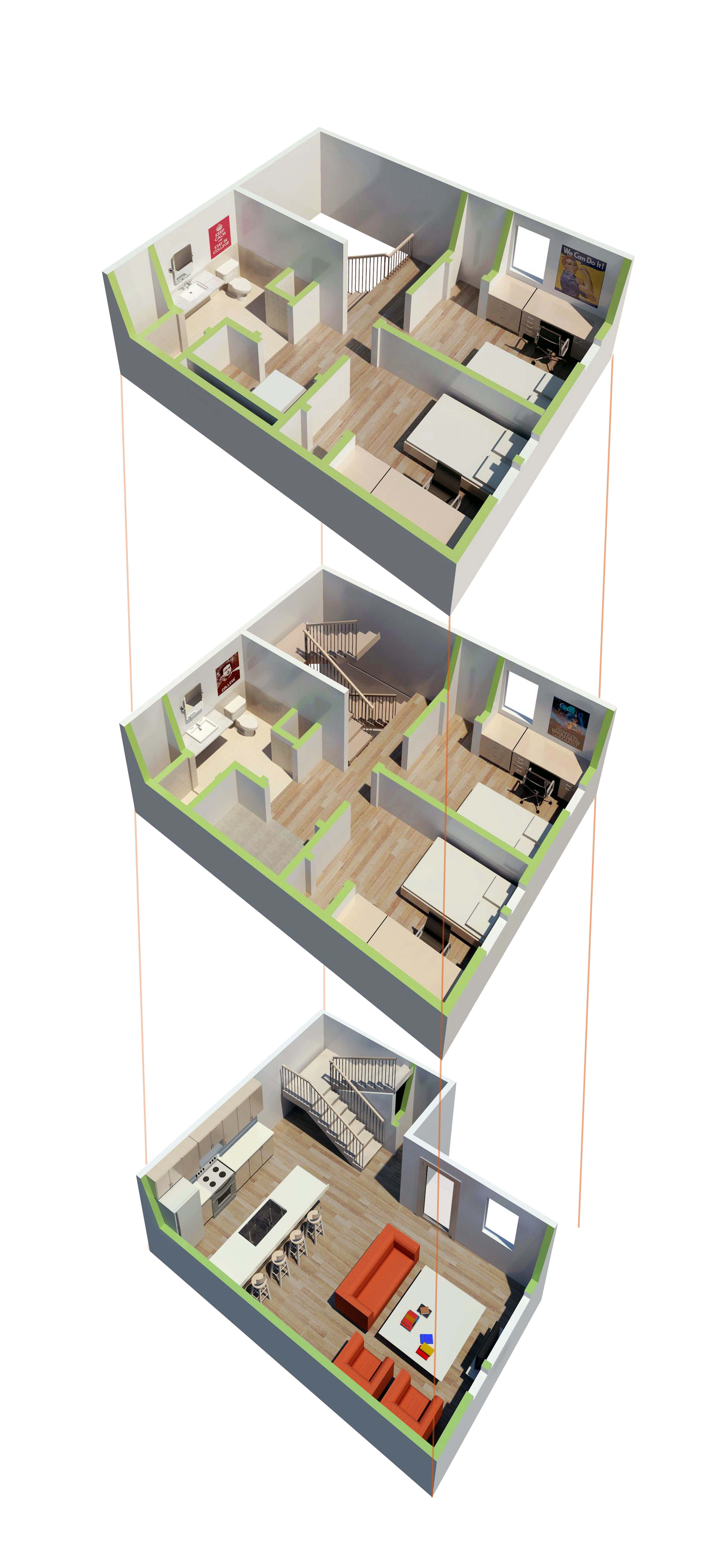 Three story townhouse floor plan