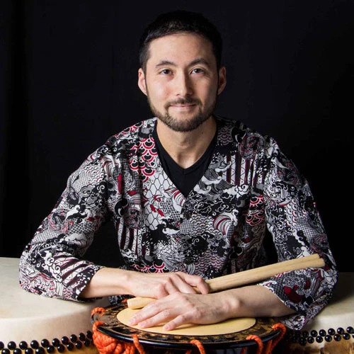 Instructor Eien Hunter-Ishikawa with drums