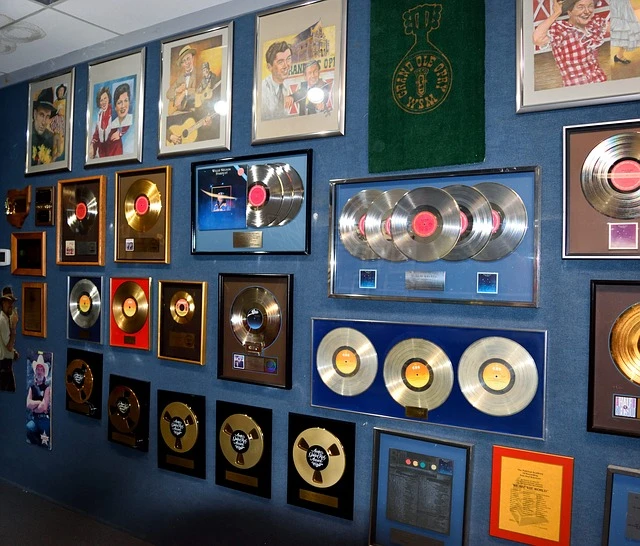 gold records hanging on a wall