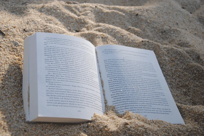 book reading on the beach