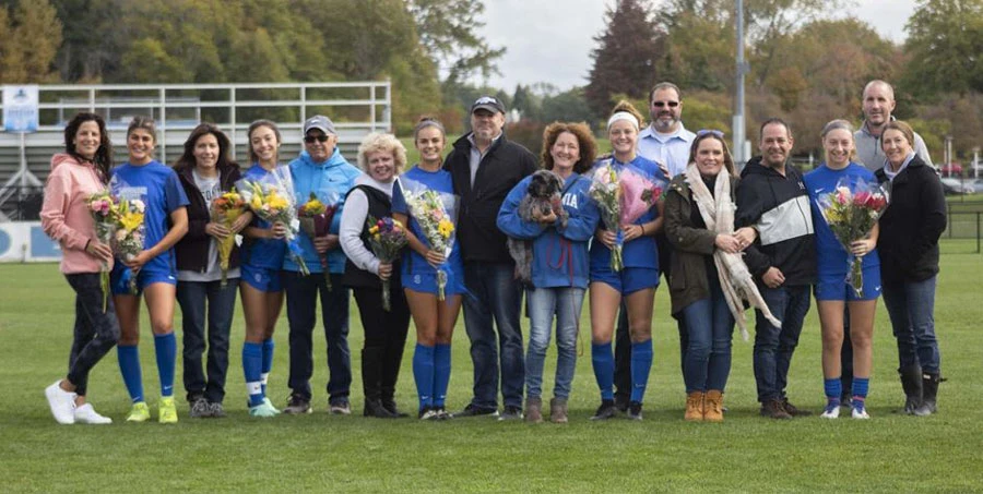 Senior soccer players and their families