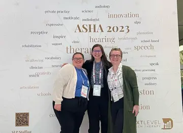 Gathering for a group photo at the American Speech and Hearing Association convention are (from left): Alexandria Visconte, Shirley Smit and Amanda Keppel.