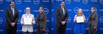  Amanda Keppel and Chloe Kowalyk at the awards ceremony with the Chancellor and Interim Vice President for Student Affairs Tracy Stenger