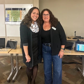 Dr. Allison Manning, who is Continuing Education coordinator in the Department of Communication Disorders and Sciences (left), with Susan Trumble, an Alternate Augmentative Communication Senior Solutions consultant with Tobii Dynavox.