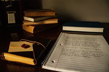 view of textbooks and notebook