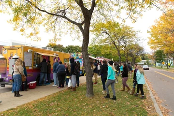 Patrons at a food truck