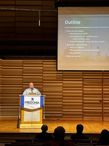 Dr. Thomas Hegna, presenting the Robert W. Kasling lecture in the Juliet J. Rosch Recital Hall. Photo by Dr. Syed Haider