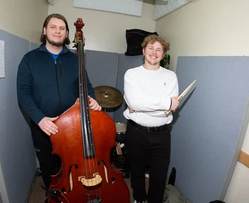 bass player Joey Porth and percussionist Jared Reinhard, Music Performance major, Jazz