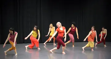 Dancers perform Briana Blair Kelly’s work “Resilience,” during a rehearsal for Fredonia Dance Ensemble 2024.
