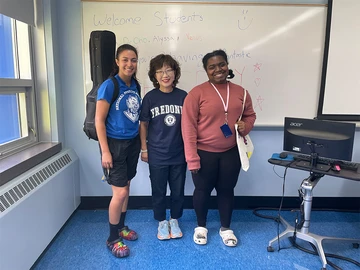 Dr. Heeyoun Cho (center), with Alyssa Santiago (left) and Venus Rodriguez.