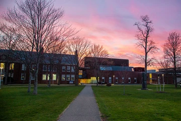 spring sunset on campus