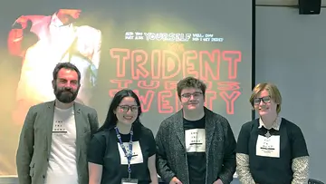 The Trident contingent attending the Forum for Undergraduate Student Editors (FUSE) National Conference were (from left) advisor Michael Sheehan, Jocelyn Paredes, Cruise Hawkes and Rowan Potzler.