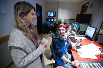 students working in a TV production studio